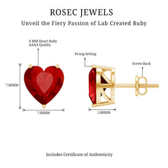 Heart Shape Lab Created Ruby Solitaire Stud Earrings