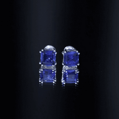 8MM Asscher Cut Lab Created Blue Sapphire Stud Earrings