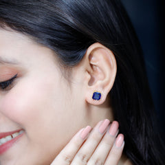 8MM Asscher Cut Lab Created Blue Sapphire Stud Earrings