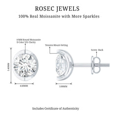 Minimalist 0.63 Carat Round Moissanite Solitaire Stud Earrings