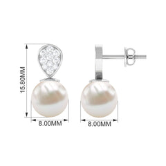 Real Freshwater Pearl and Diamond Minimal Drop Earrings