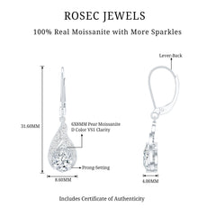 Certified Moissanite Teardrop Bridal Earrings with Leverback