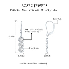 Certified Moissanite 3 Stone Drop Earrings in Sterling Silver