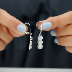 Certified Moissanite 3 Stone Drop Earrings in Sterling Silver