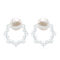 Real Freshwater Pearl and Diamond Bridal Stud Earrings
