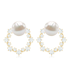 Real Freshwater Pearl and Diamond Bridal Stud Earrings