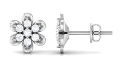 Brilliant Cut Diamond Flower Stud Earrings with Screw Back