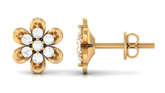 Brilliant Cut Diamond Flower Stud Earrings with Screw Back