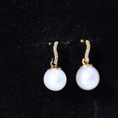 8MM Freshwater Pearl Drop Earrings with Diamond