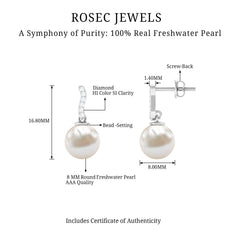 8MM Freshwater Pearl Drop Earrings with Diamond