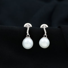 8MM Freshwater Pearl Drop Earrings with Diamond