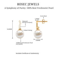 8MM Freshwater Pearl Drop Earrings with Diamond
