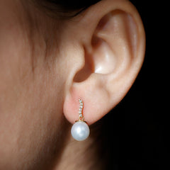 8MM Freshwater Pearl Drop Earrings with Diamond