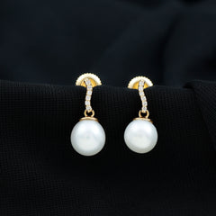 8MM Freshwater Pearl Drop Earrings with Diamond