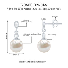 Natural Freshwater Pearl Drop Earrings with Diamond