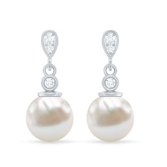 Natural Freshwater Pearl Drop Earrings with Diamond
