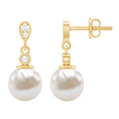 Natural Freshwater Pearl Drop Earrings with Diamond
