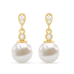 Natural Freshwater Pearl Drop Earrings with Diamond