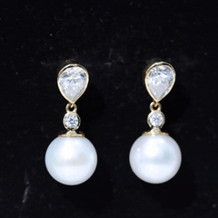 Real Freshwater Pearl and Moissanite Drop Earrings