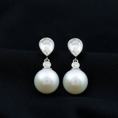 Real Freshwater Pearl and Moissanite Drop Earrings