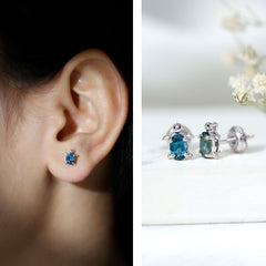 Genuine London Blue Topaz Tortoise Stud Earrings