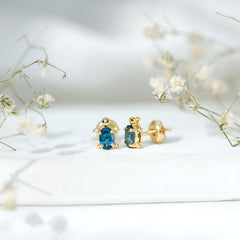 Genuine London Blue Topaz Tortoise Stud Earrings