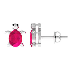 3/4 CT Turtle Stud Earrings with Oval Cut Ruby