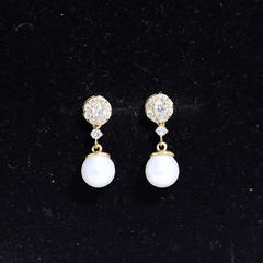Genuine 6 Carat Freshwater Cultured Pearl Drop Earrings with Diamonds