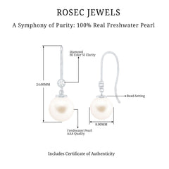 Real Freshwater Pearl Drop Earrings with Diamond