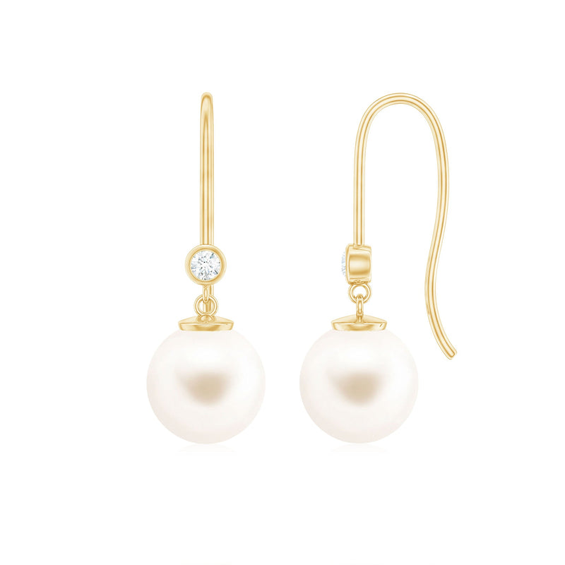 Real Freshwater Pearl Drop Earrings with Diamond