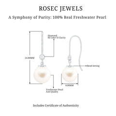 Real Freshwater Pearl Drop Earrings with Diamond