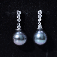 Certified Tahitian Black Pearl Drop Earrings with Diamonds