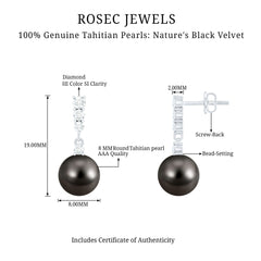 Certified Tahitian Black Pearl Drop Earrings with Diamonds