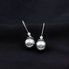 Tahitian Black Pearl Dangling Earrings with Moissanite