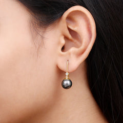 Tahitian Black Pearl Dangling Earrings with Moissanite