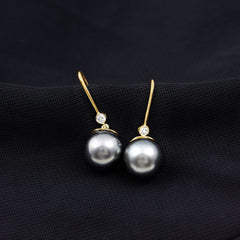 Tahitian Black Pearl Dangling Earrings with Moissanite