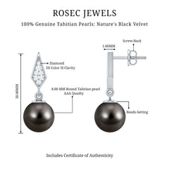 Art Deco Inspired Tahitian Pearl and Diamond Drop Earrings