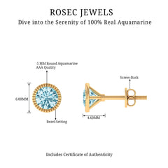 1.5 Carat Round Cut Aquamarine Martini Stud Earring