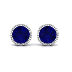 5 MM Round Blue Sapphire Solitaire Stud Earrings in Bezel Setting