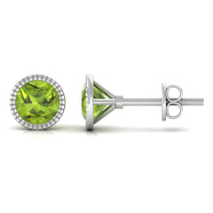 Round Peridot Solitaire Stud Earrings in Bezel Setting