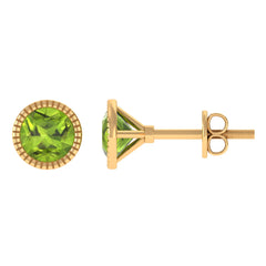 Round Peridot Solitaire Stud Earrings in Bezel Setting
