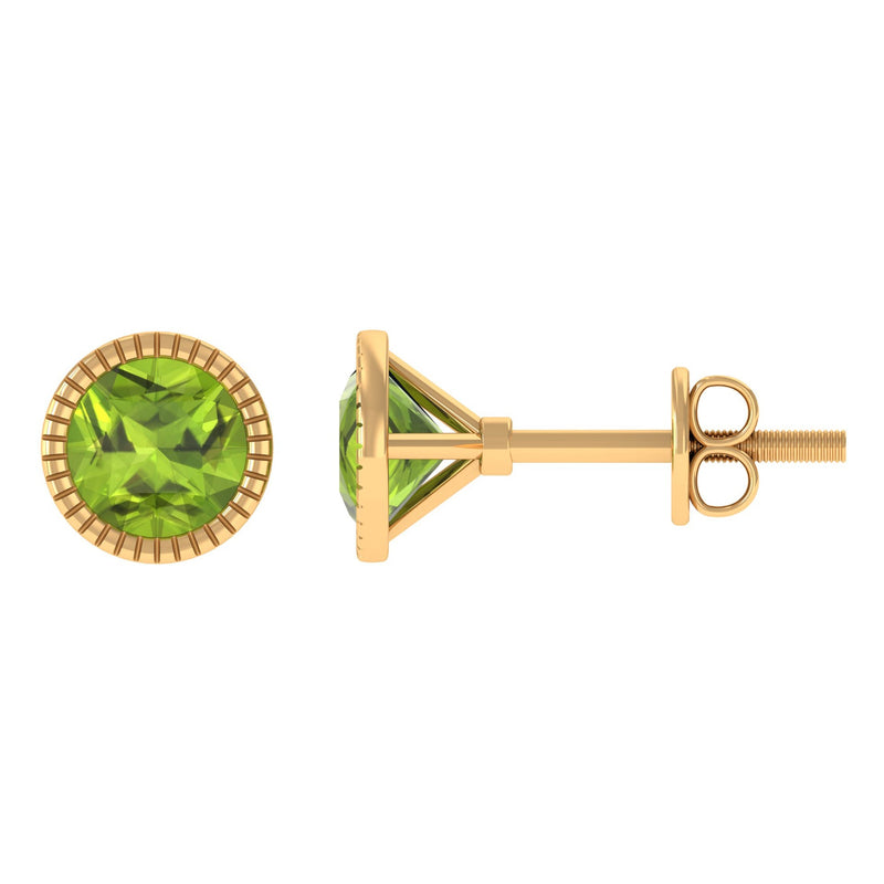 Round Peridot Solitaire Stud Earrings in Bezel Setting