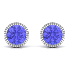 1 CT Round Cut Natural Tanzanite Solitaire Stud Earring in Bezel Setting