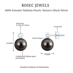 Genuine Black Pearl Stud Earrings For Women