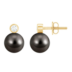 Genuine Black Pearl Stud Earrings For Women