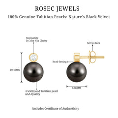 Genuine Black Pearl Stud Earrings For Women