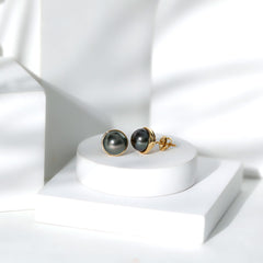 Genuine 10MM Tahitian Black Pearl Stud Earring With Certificate