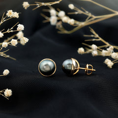 Genuine 10MM Tahitian Black Pearl Stud Earring With Certificate