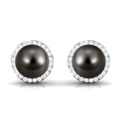 16 CT Black Pearl and Diamond Halo Stud Earrings