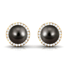 16 CT Black Pearl and Diamond Halo Stud Earrings